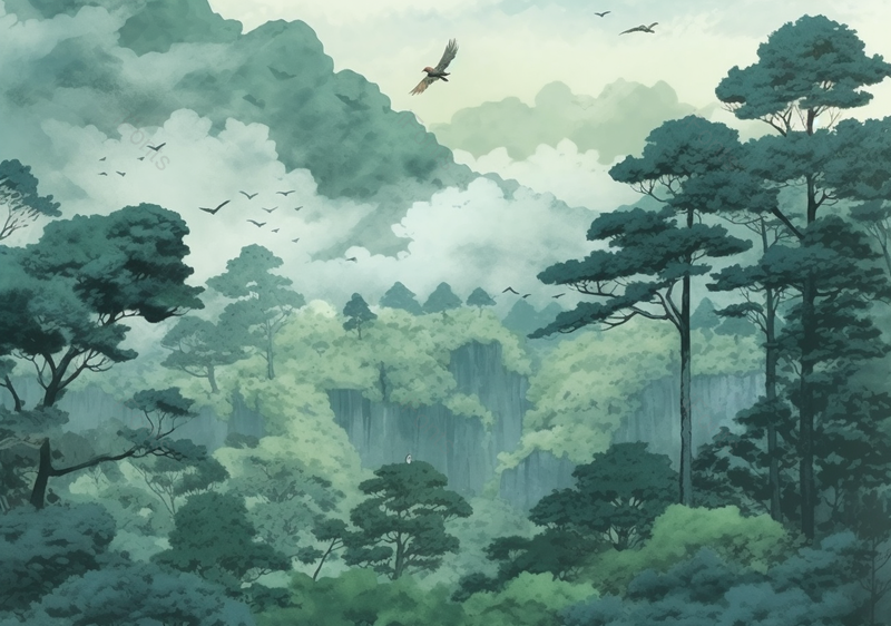 绿色山林深处俯拍视角插画,插画/手绘图,插画/手绘图库,插画/手绘图下载,插画/手绘